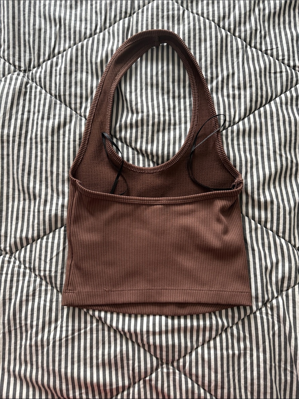 Divided Brown Ribbed Halter Crop Top - Picture 2 of 3